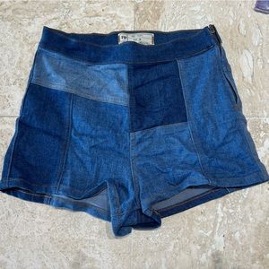 FREE PEOPLE patchwork denim high-waisted shorts